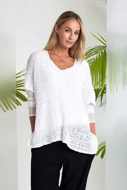 Naya V Neck Waffle Knit - White