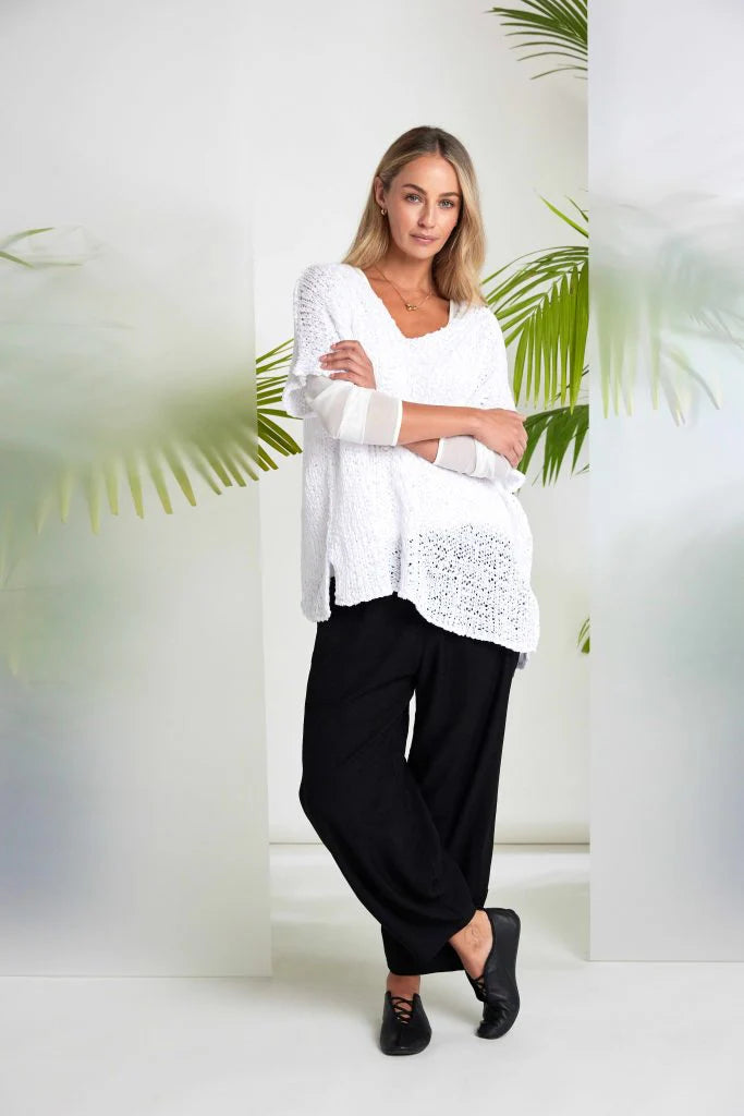 Naya V Neck Waffle Knit - White