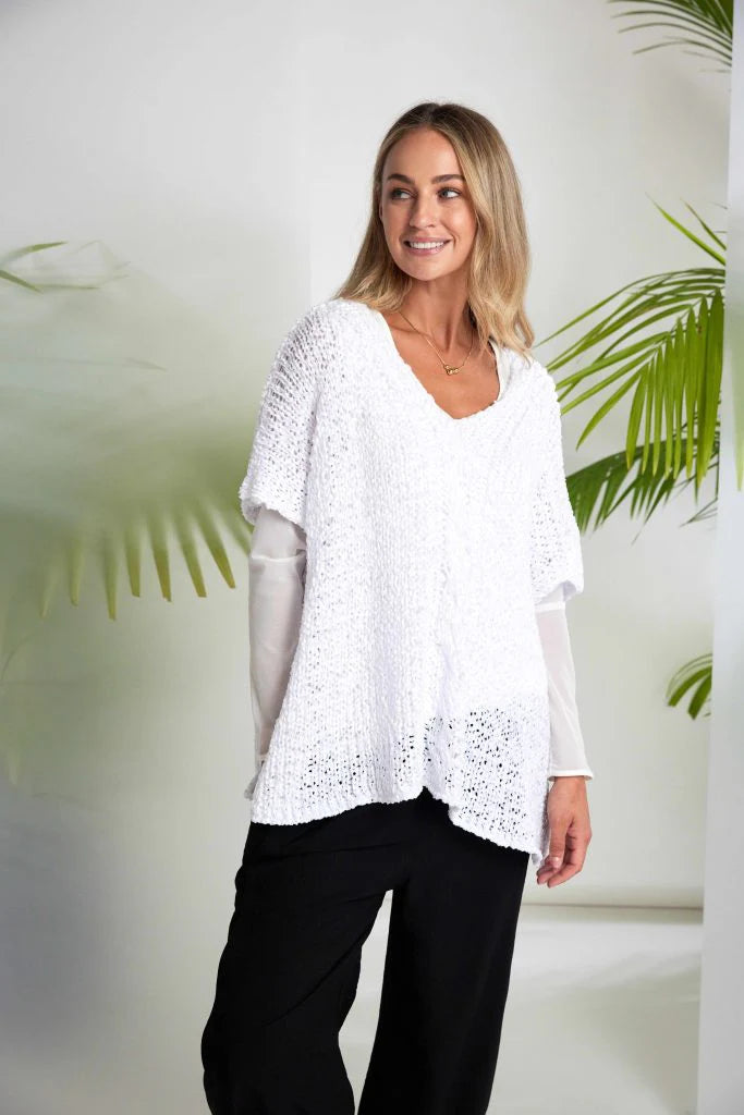 Naya V Neck Waffle Knit - White