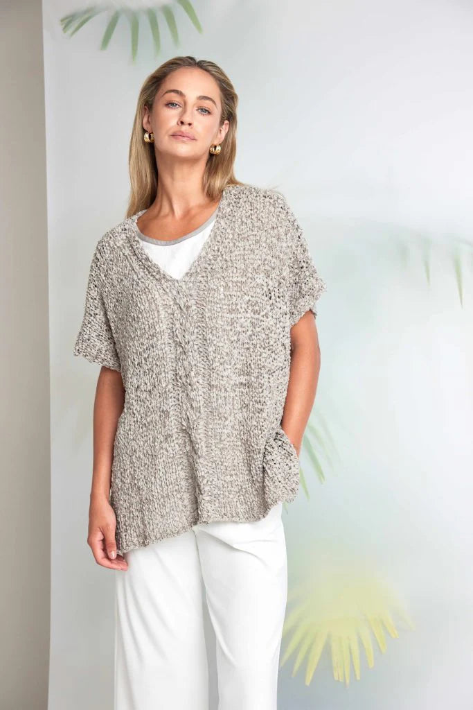 Naya V Neck Waffle Knit - Taupe