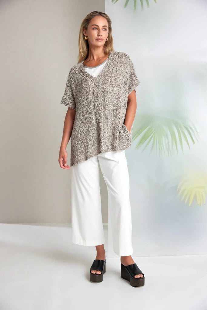 Naya V Neck Waffle Knit - Taupe