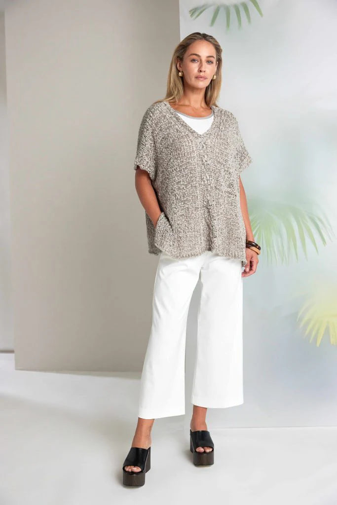 Naya V Neck Waffle Knit - Taupe