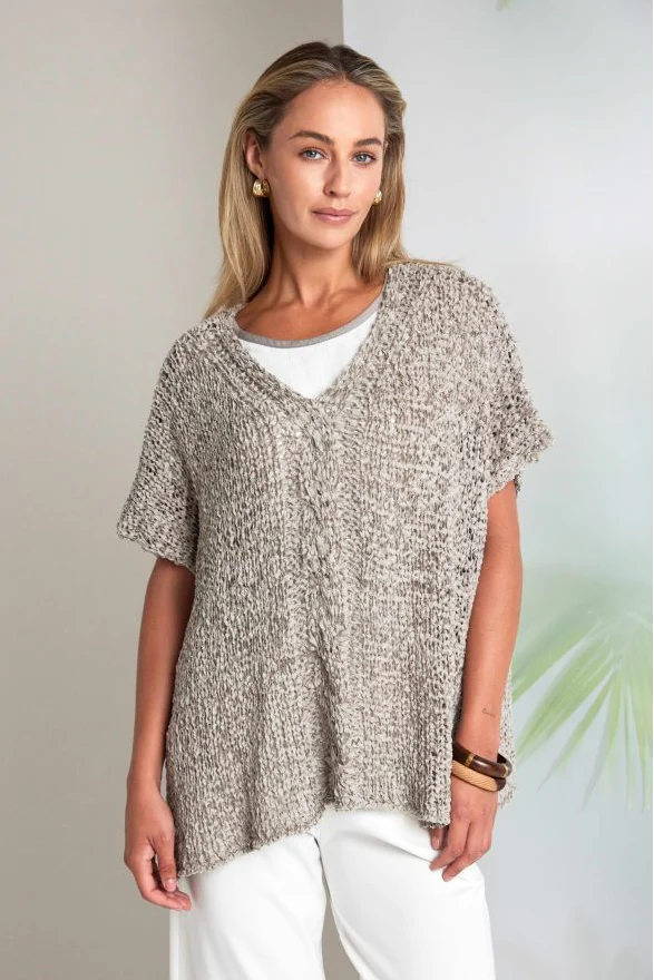 Naya V Neck Waffle Knit - Taupe