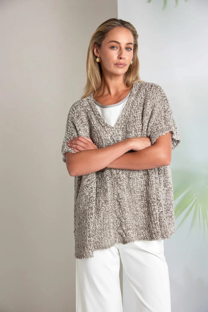 Naya V Neck Waffle Knit - Taupe