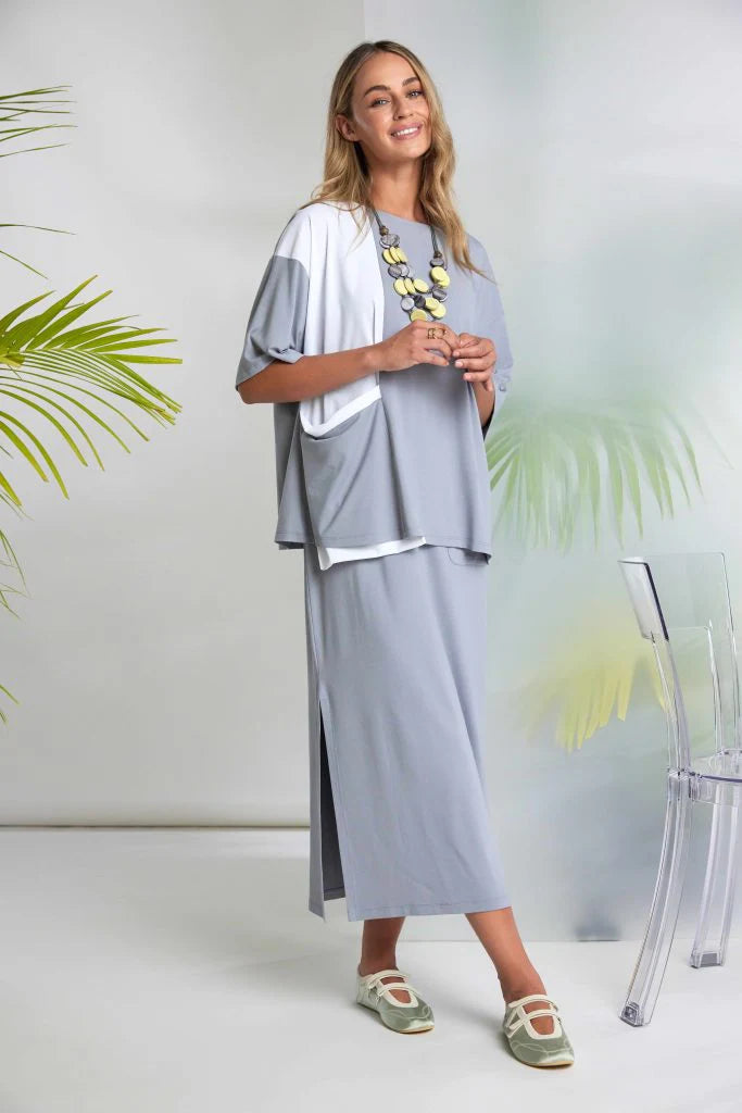 Naya Mixed Panel Round Neck To With Dip at Hem