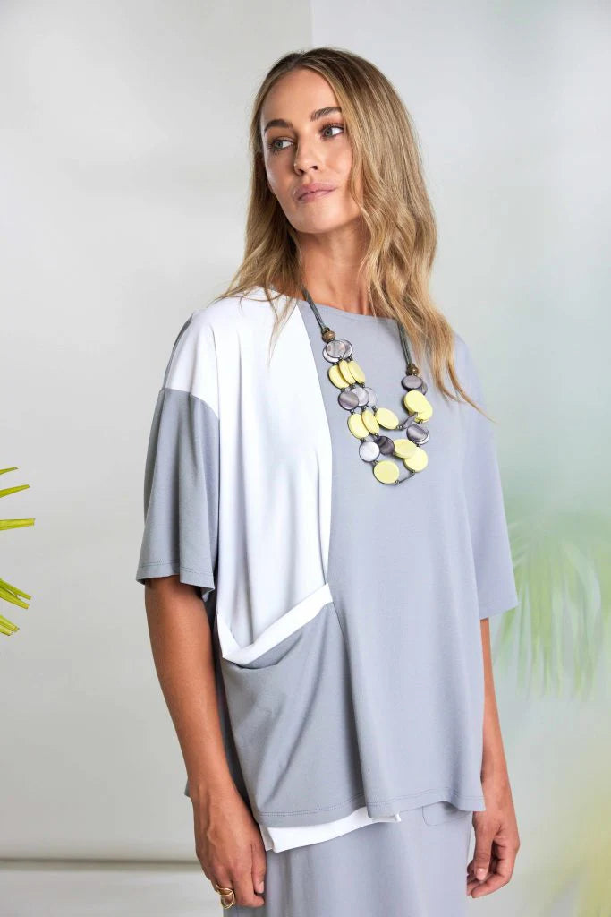Naya Mixed Panel Round Neck To With Dip at Hem