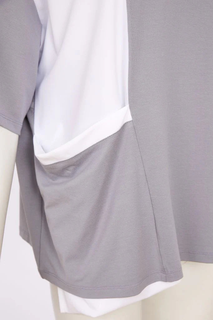 Naya Mixed Panel Round Neck To With Dip at Hem