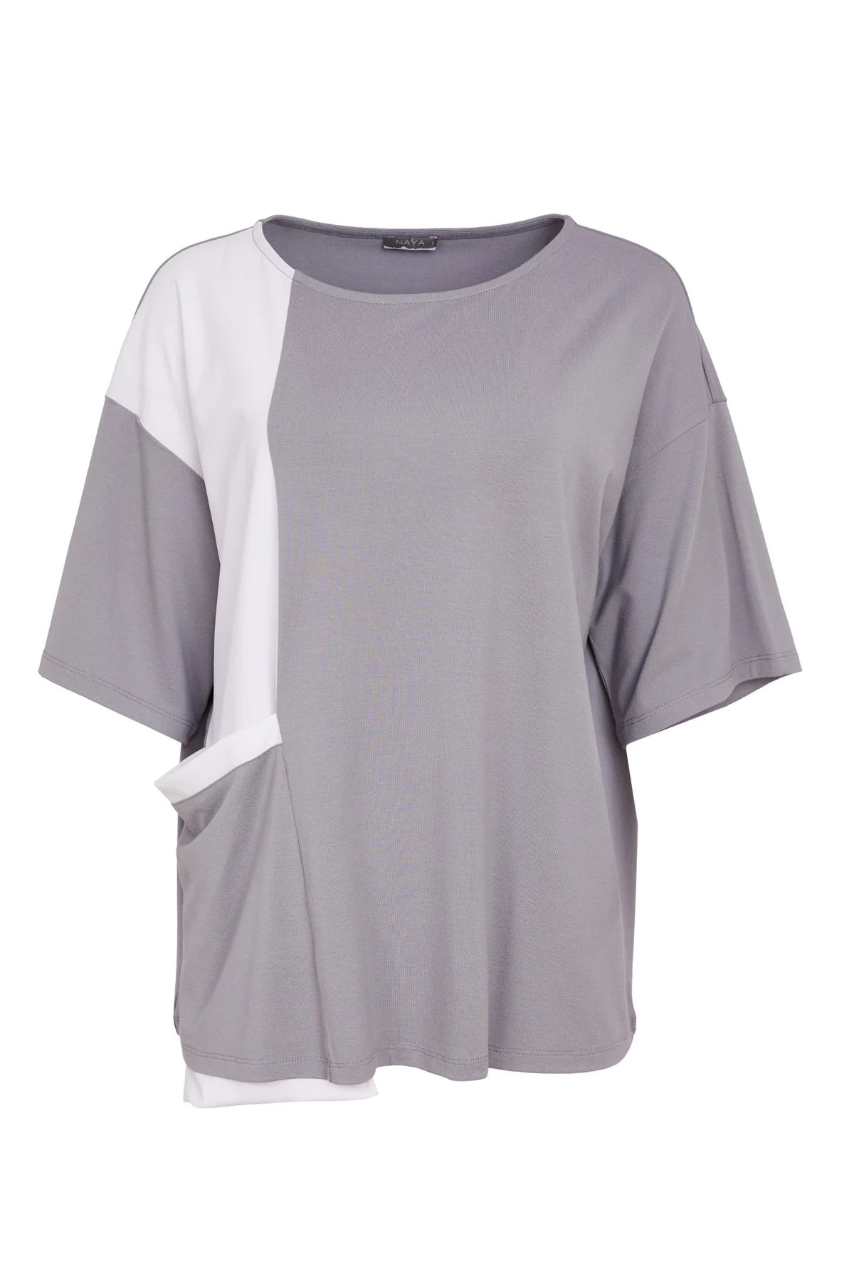 Naya Mixed Panel Round Neck To With Dip at Hem