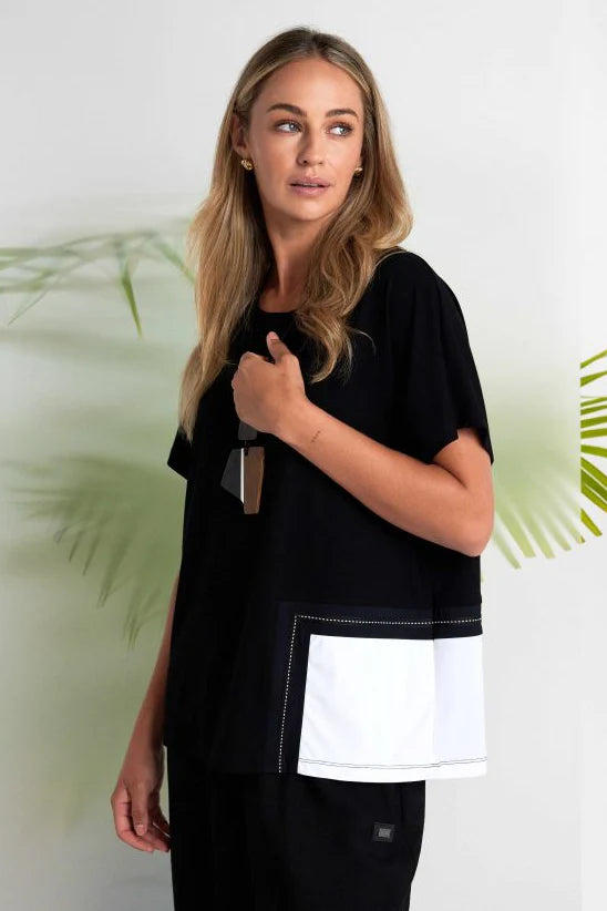 Naya Round Neck Top With Contrast Pocket And Stitch Detail