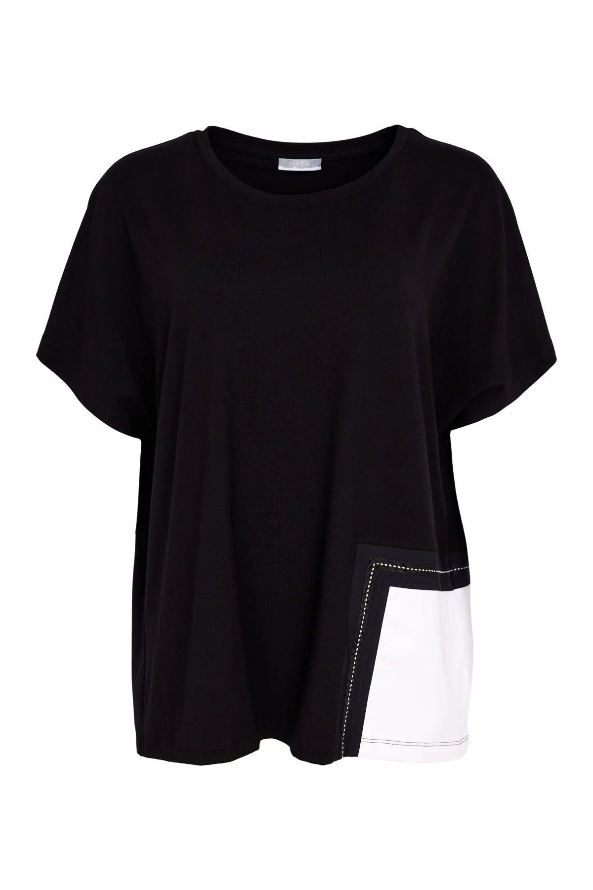 Naya Round Neck Top With Contrast Pocket And Stitch Detail