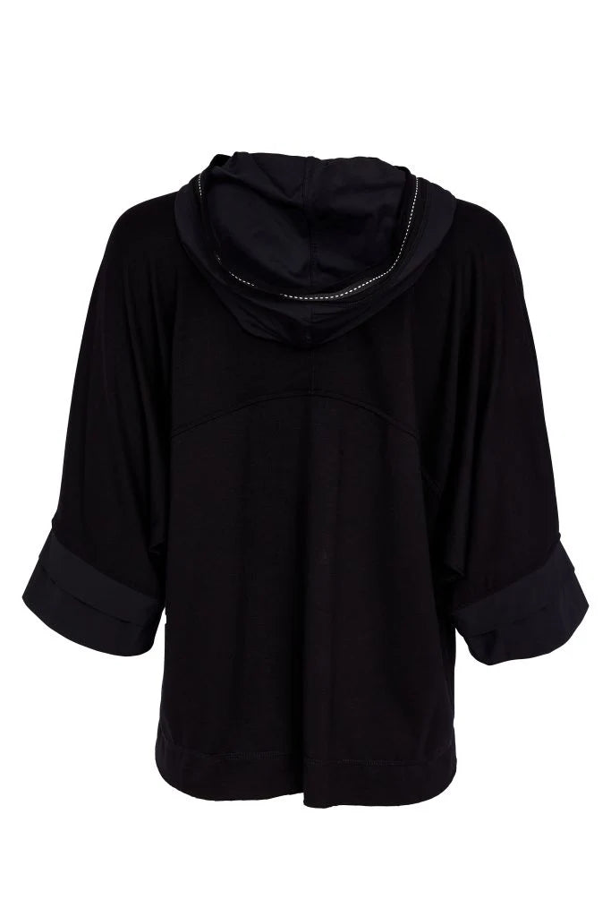 Naya Drawstring Hem Zip Jacket With Contrast Front Jacket At Front Curve Panel - Black