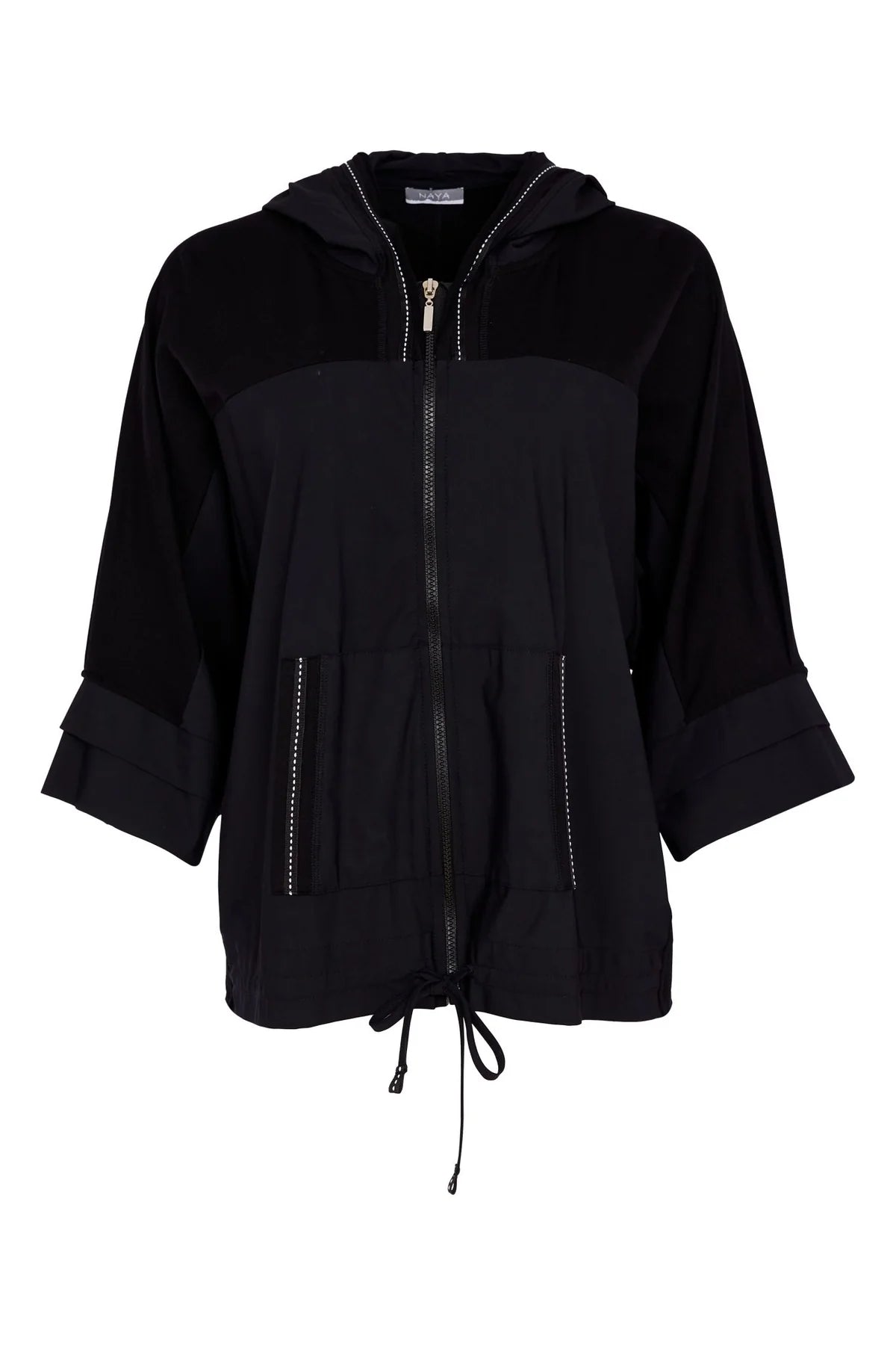 Naya Drawstring Hem Zip Jacket With Contrast Front Jacket At Front Curve Panel - Black