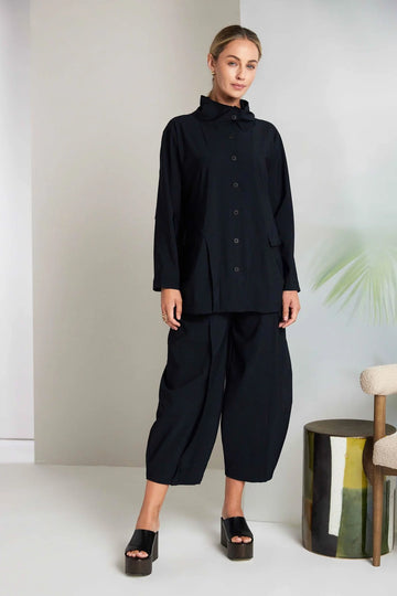 Naya Black Baloon Shape Trouser With Curved Panel Front And Pocket Detail