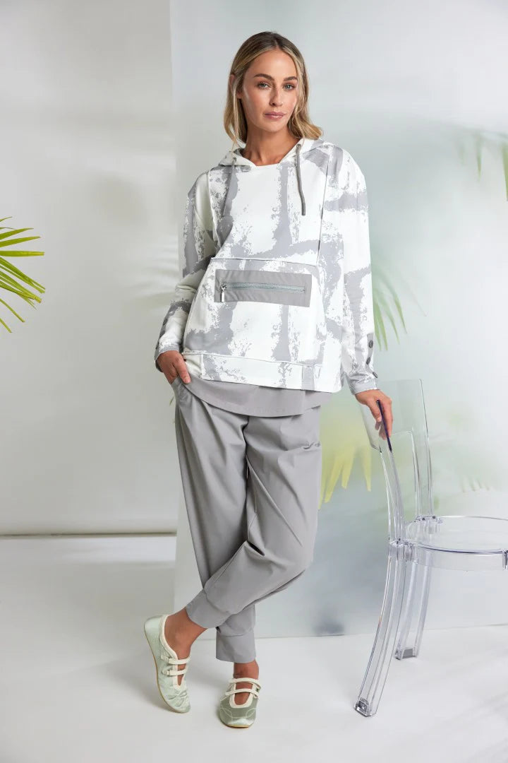 Naya Grey/White Graphic Print Hooded Top With Zip Pocket