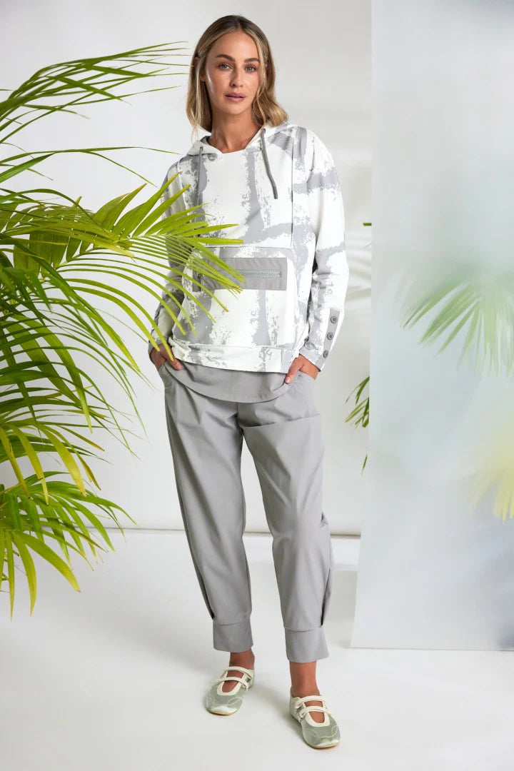 Naya Grey/White Graphic Print Hooded Top With Zip Pocket