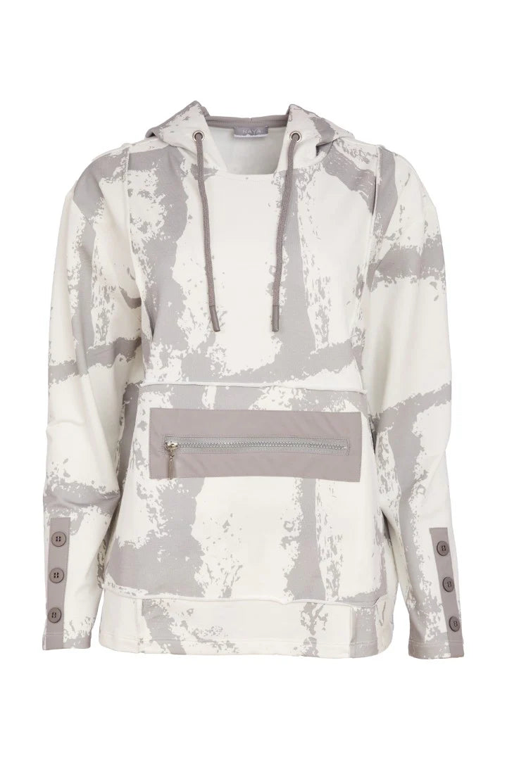 Naya Grey/White Graphic Print Hooded Top With Zip Pocket
