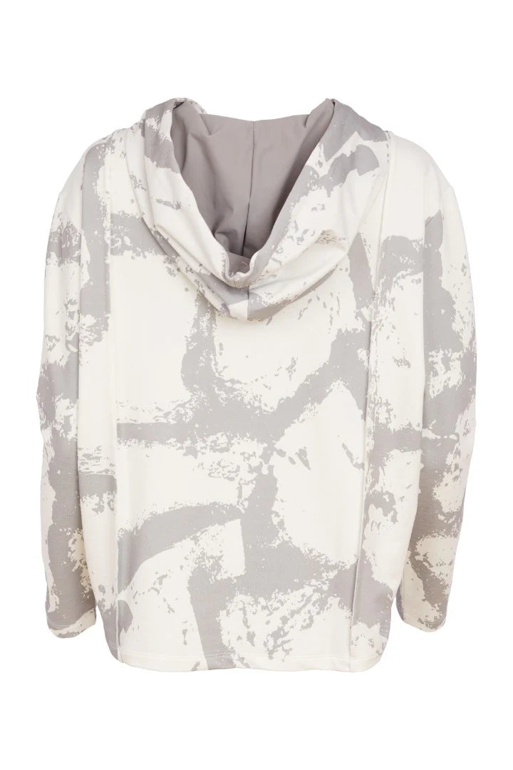 Naya Grey/White Graphic Print Hooded Top With Zip Pocket