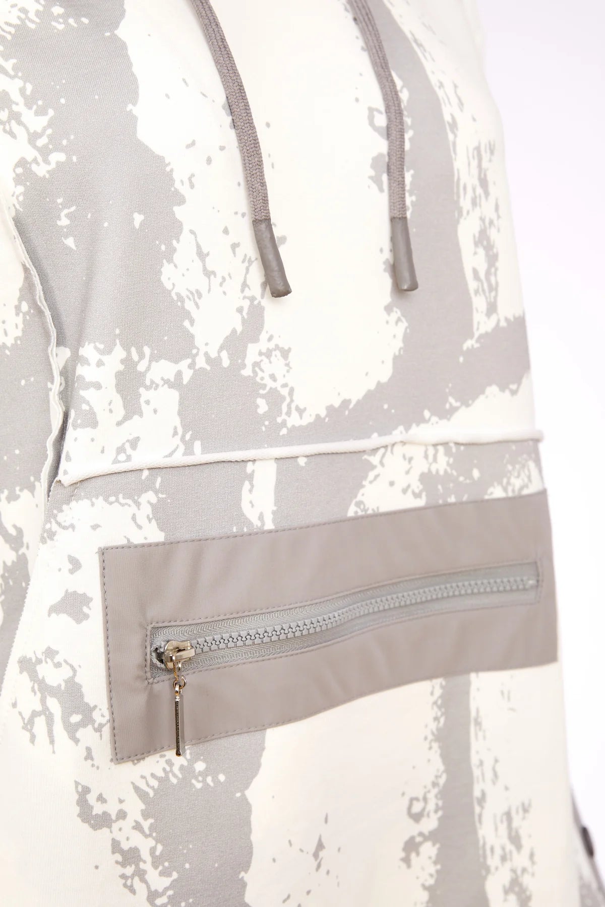 Naya Grey/White Graphic Print Hooded Top With Zip Pocket