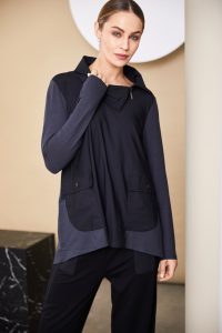 Naya Anthracite Angle Collar Top With Contrast Panels And Pockets