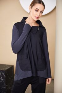 Naya Anthracite Angle Collar Top With Contrast Panels And Pockets