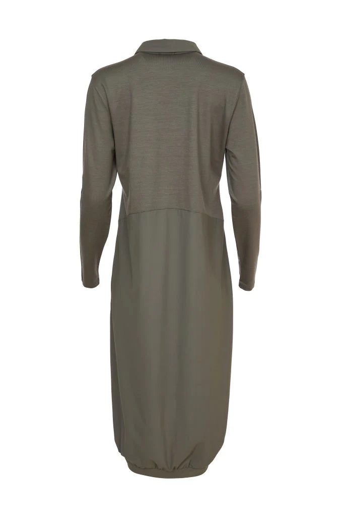 Naya Khaki Shirt Style Dress With Contrast Fabric Skirt And Collar