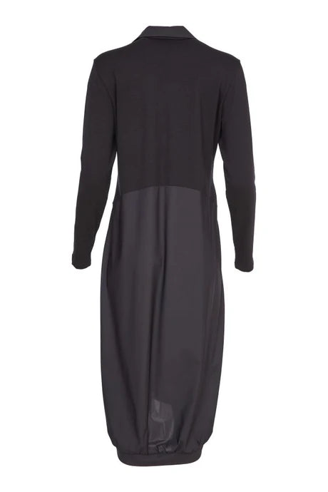 Naya Black Shirt Style Dress With Contrast Fabric Skirt And Collar
