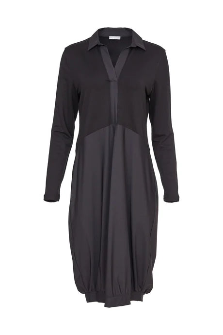 Naya Black Shirt Style Dress With Contrast Fabric Skirt And Collar