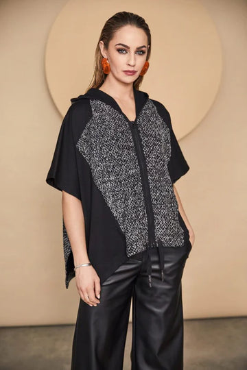 Naya Knitted Jaquard Hooded Curved Hem Top