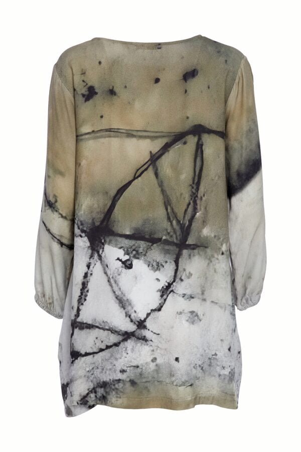 Naya Abstract Print Two Tone Round Neck Top