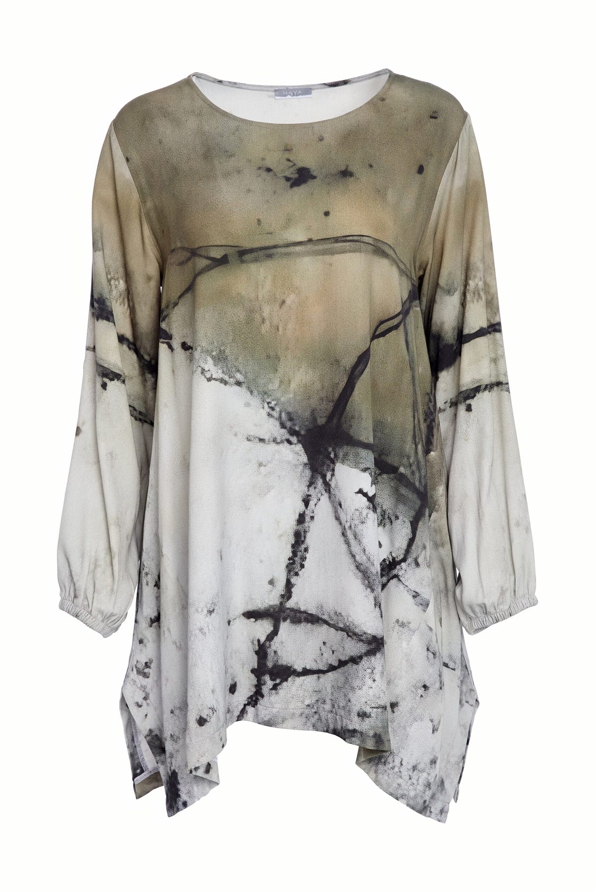 Naya Abstract Print Two Tone Round Neck Top