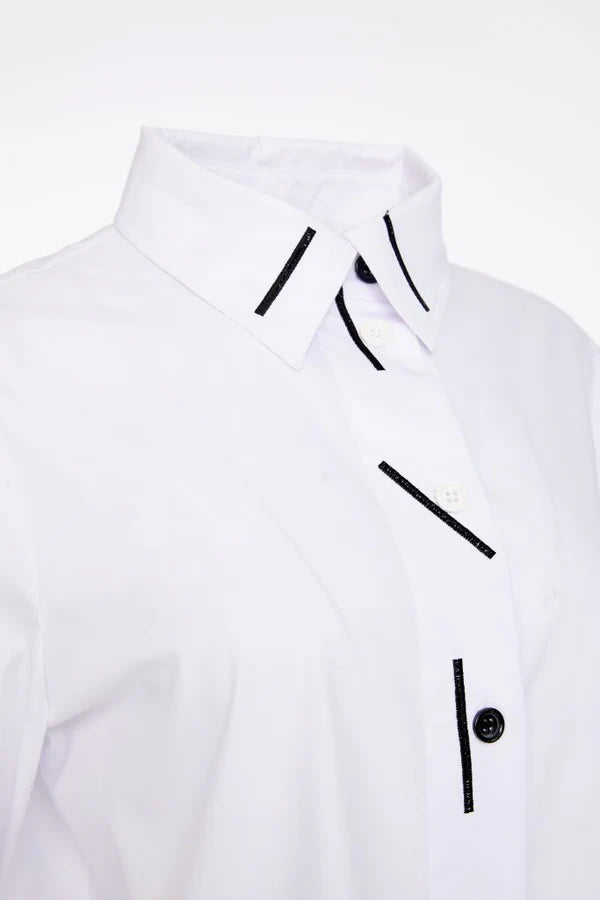 Naya Cotton Shirt With Color Strips At Collar And Front Closing