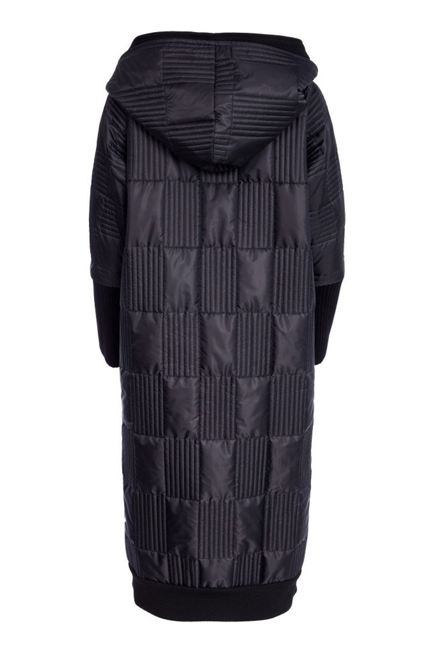 Naya Black Padded Hooded Coat With Rib Collar And Pockets