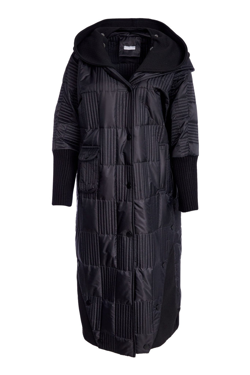 Naya Black Padded Hooded Coat With Rib Collar And Pockets