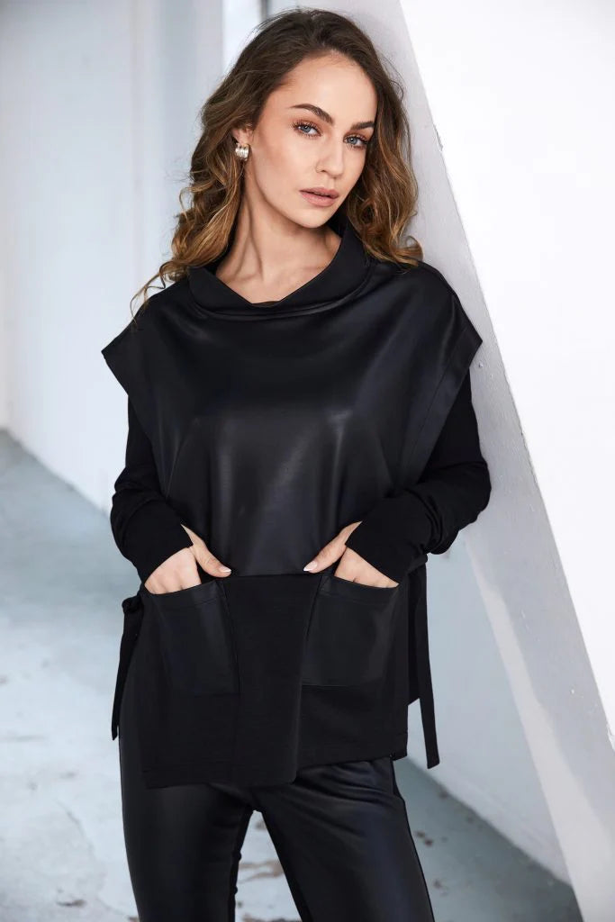 Naya Black Leatherette Top With Tie Side Detail