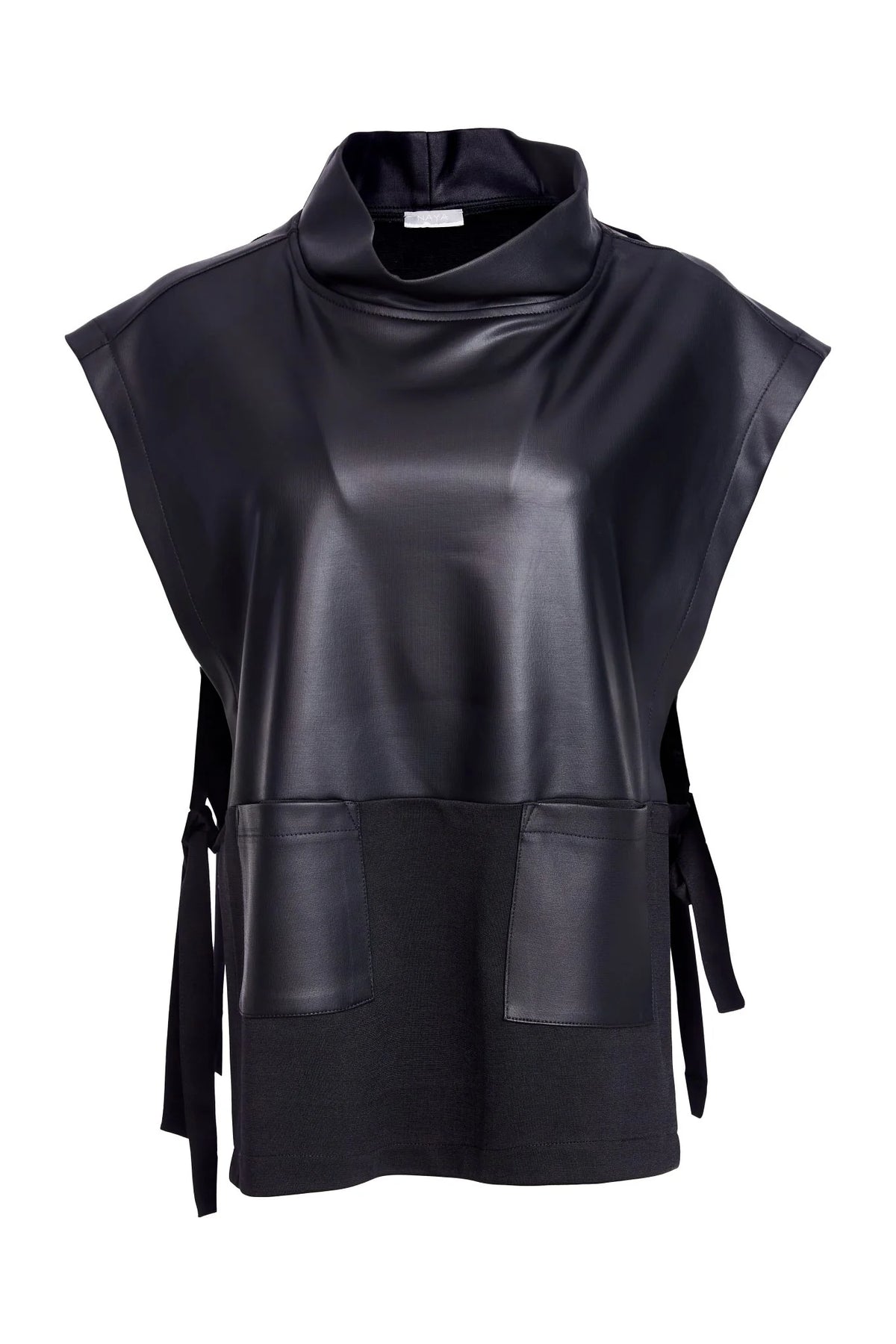 Naya Black Leatherette Top With Tie Side Detail