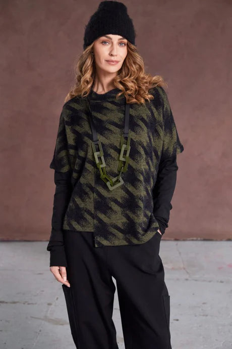 Naya Houndstooth Knit High Neck Top