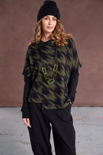 Naya Houndstooth Knit High Neck Top