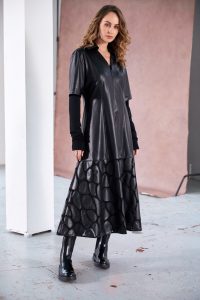 Naya Leatherette Dress With Zip Detail And Lace Effect Detail At Hemline