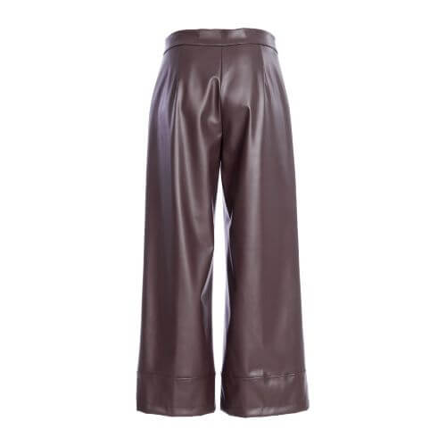 Naya Cocoa Wide Leg Leatherette Trouser With Band At Hem