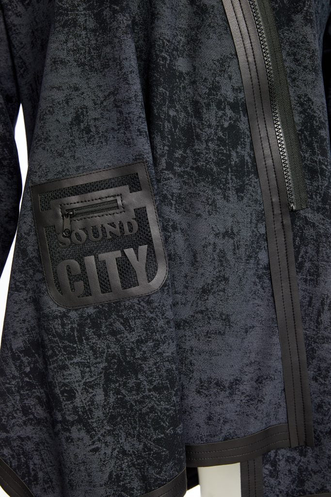 Naya Marble Effect Jersey Top With Leather Trims And Zip Detail