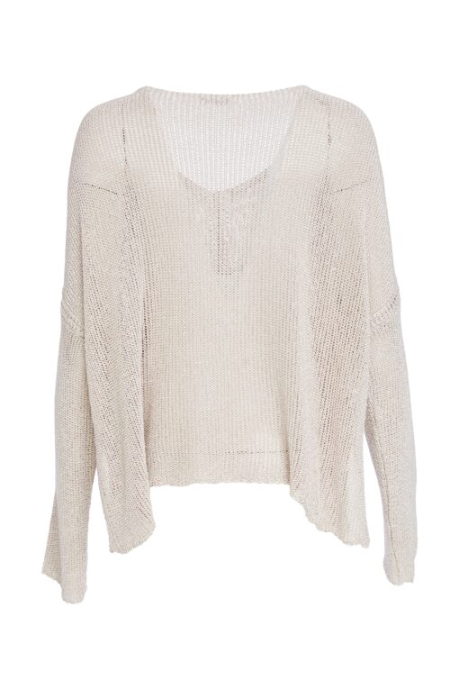 Naya Loose Weave V Neck Knit With Layed On Sections-Almond