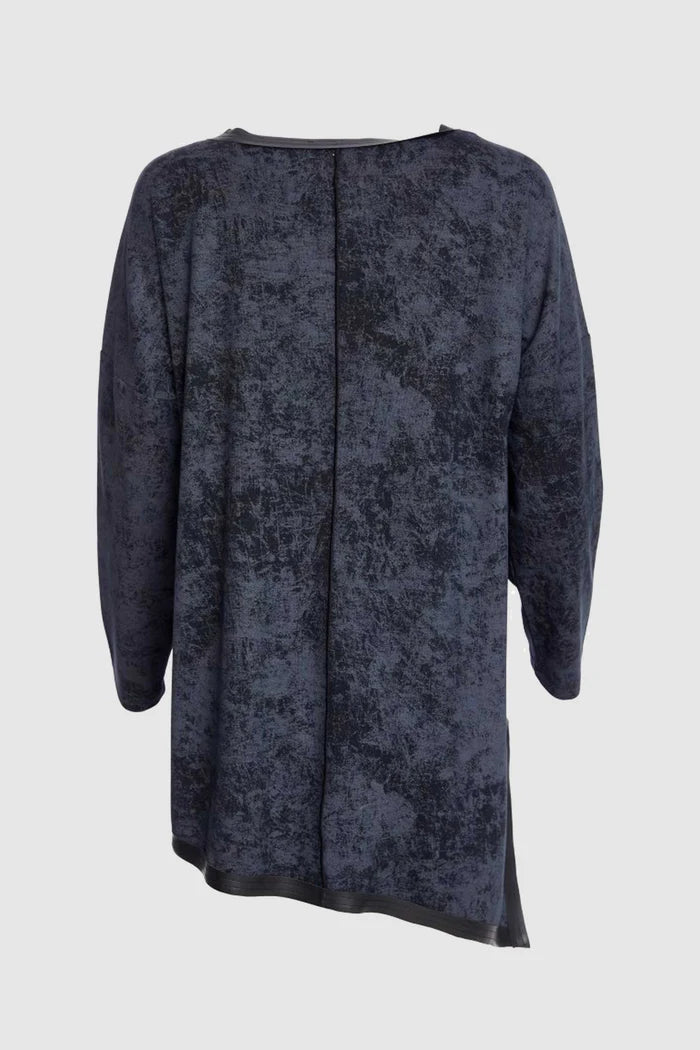 Naya Marble Effect Jersey Top With Leather Trims And Zip Detail