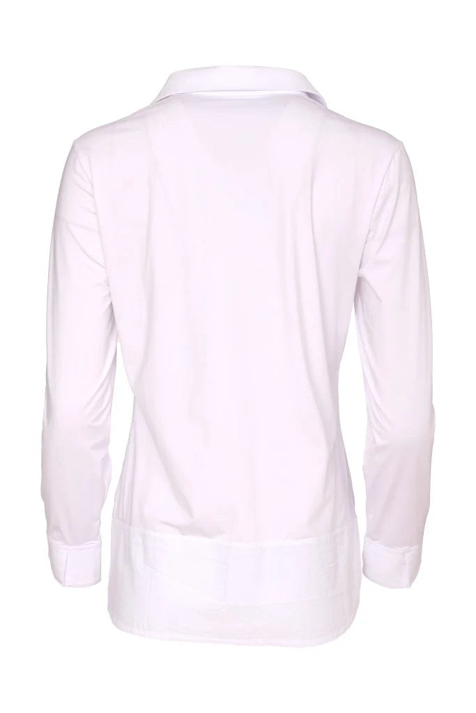 Naya White Jersey Top Cotton Collar Shirt And Hem Panel