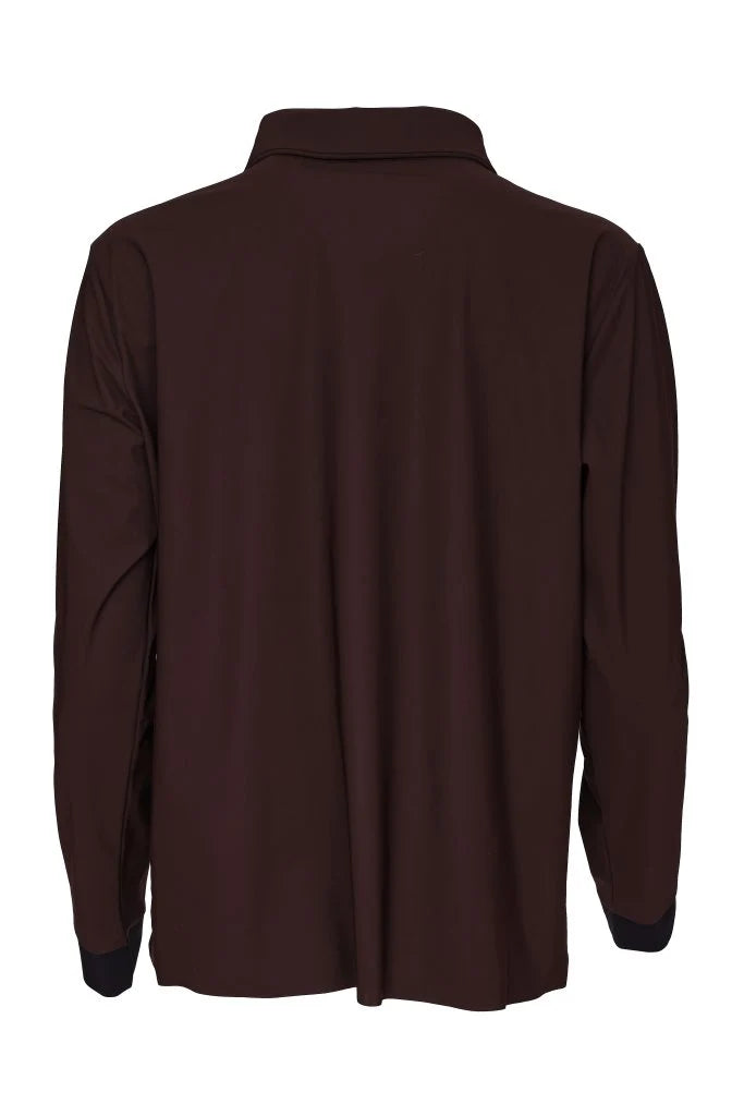 Naya Coffee Shirt With Button Front And Brand At Hemline
