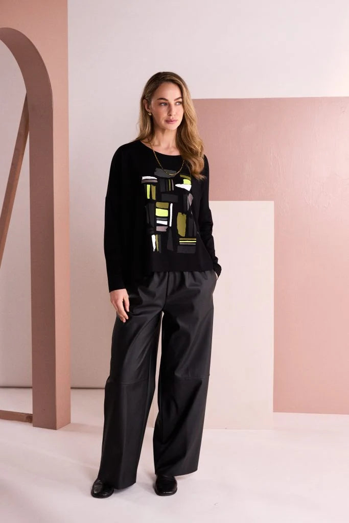 Naya Lime Colourblock Placement Print Top