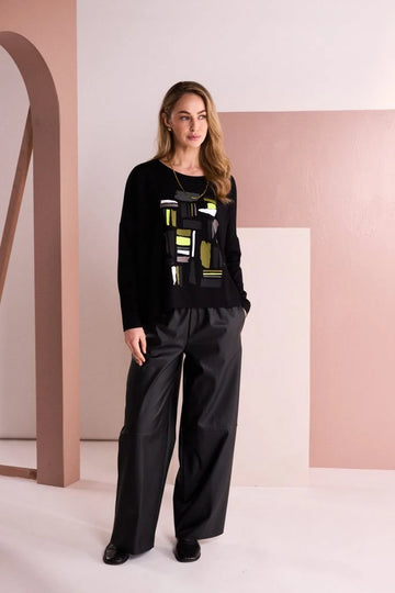 Naya Lime Colourblock Placement Print Top