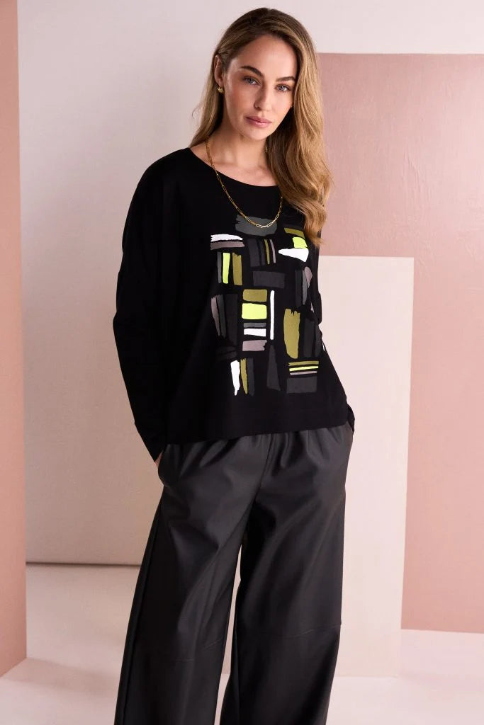 Naya Lime Colourblock Placement Print Top