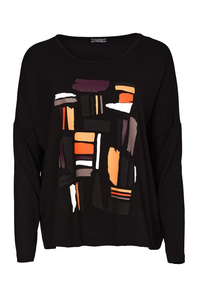Naya Orange Colourblock Placement Print Top