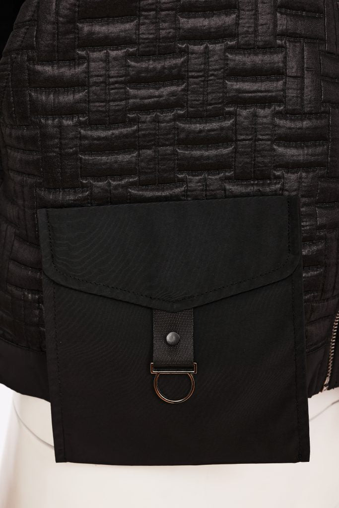 Naya Black Quilted Waistcoat With Pocket And D Ring Trim