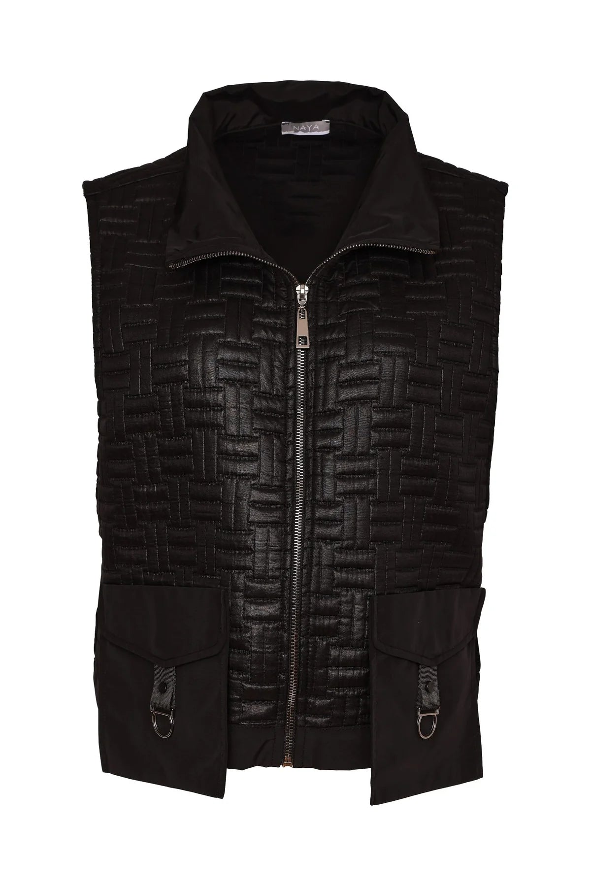 Naya Black Quilted Waistcoat With Pocket And D Ring Trim